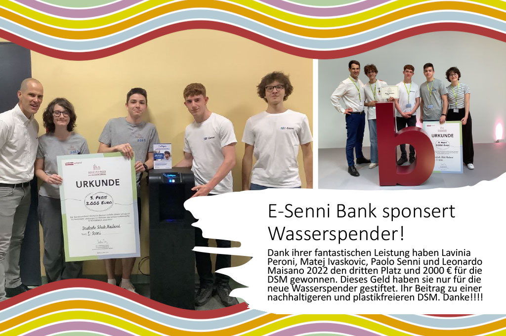 E-Senni Bank dona gli erogatori d‘acqua alla DSM!